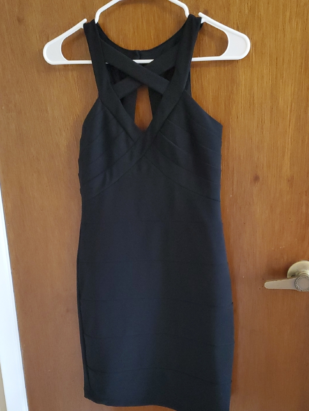 Emerald Sundae Black Crisscross Halter Mini Dress